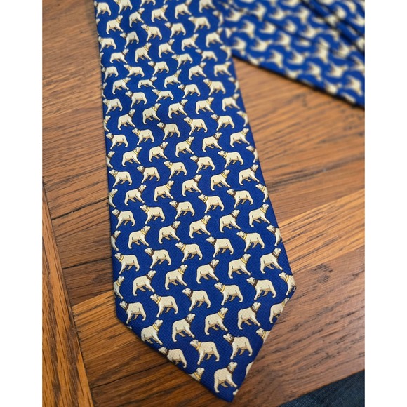 Brooks Brothers Makers All Silk Dog Polar Bear Print Necktie Blue Mens - Picture 1 of 4